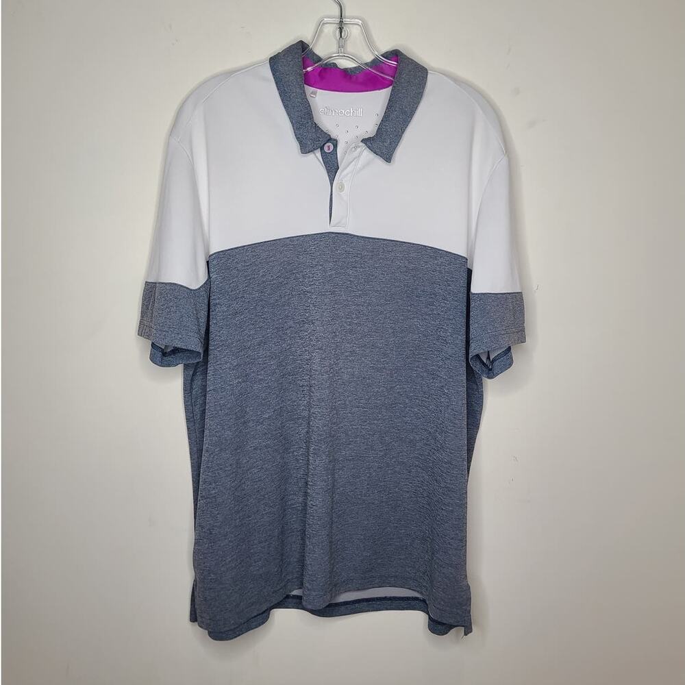 Adidas Climachill grey white colorblock short sleeve polo shirt - large / XL